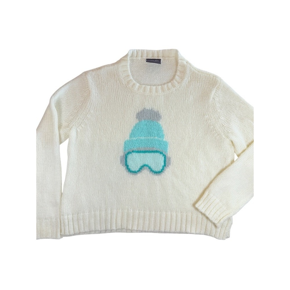 Wooden Ships Ski Goggles Sweater Women M/L White Knit Mohair Wool Blend